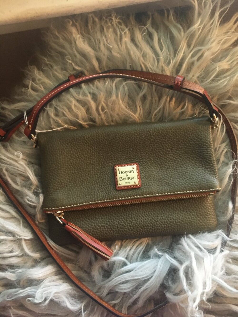 Dooney + Bourke Pebble Grain Foldover Zip Crossbody - Olive